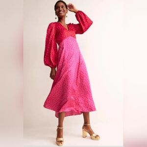 NWT Boden Red and Pink Polka Dot Midi Dress Size 4P